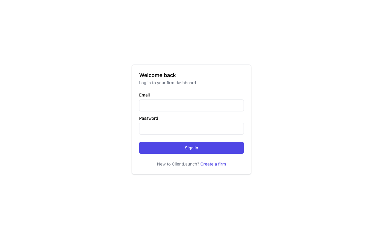 Firms log in to a live onboarding dashboard