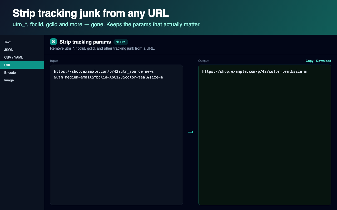 Strip tracking junk from URLs