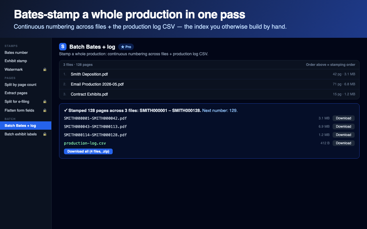 Batch Bates a whole production in one pass